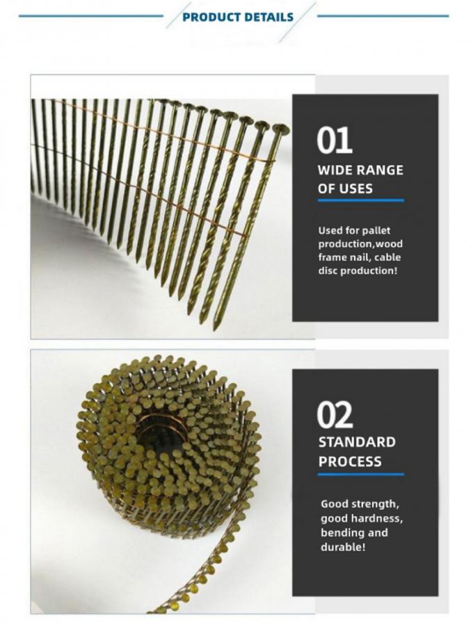 2 1/4′′x. 099′′ Wire Pallet Coil Nails Screw Shank Diamond Point Nail